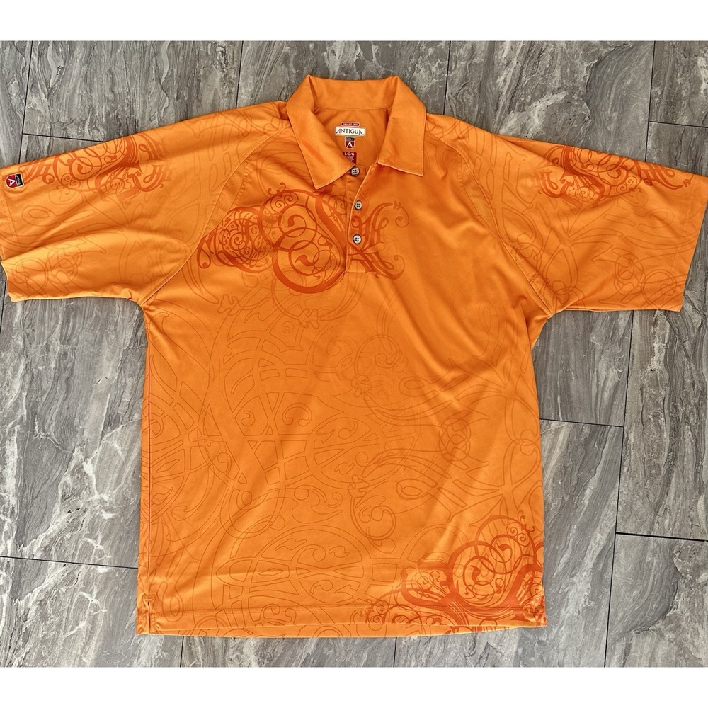 Antigua Golf Men's Large Orange Polo Shirt Desert Dry Abstract Y2K Golf  0331